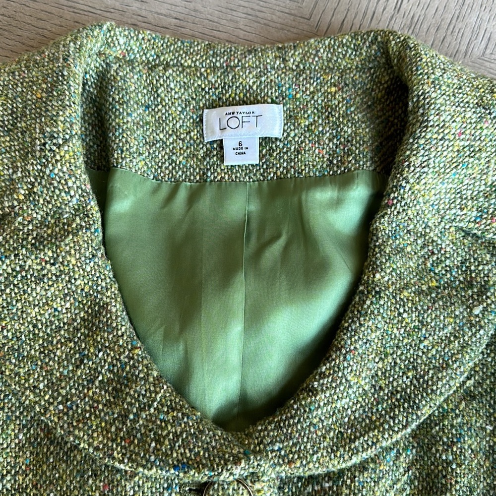 LOFT - Vintage Green Tweed Jacket - SZ 6 - Picture 3 of 11